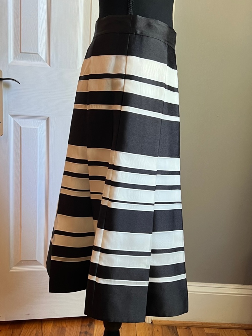 kate spade Black and White "Cape" Striped A-Line Midi Skirt - Picture 6 of 8